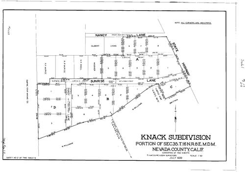 Click to see Subdivision Book 1, pg. 73 (1939) of Nevada County Recorders Subdivision Maps Book 1