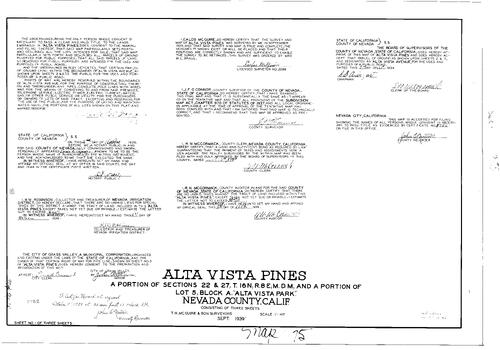 Click to see Subdivision Book 1, pg. 75 (1939) of Nevada County Recorders Subdivision Maps Book 1