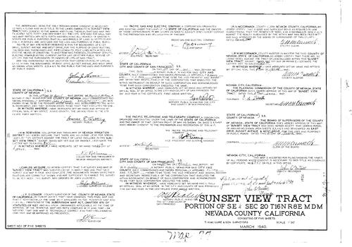 Click to see Subdivision Book 1, pg. 77 (1940) of Nevada County Recorders Subdivision Maps Book 1