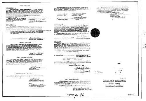 Click to see Subdivision Book 1, pg. 86 (1947) of Nevada County Recorders Subdivision Maps Book 1