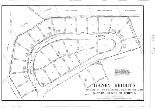 Click to see Subdivision Book 1, pg. 102 (1952) of Nevada County Recorders Subdivision Maps Book 1