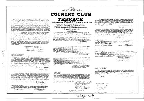 Click to see Subdivision Book 1, pg. 108 (1956) of Nevada County Recorders Subdivision Maps Book 1