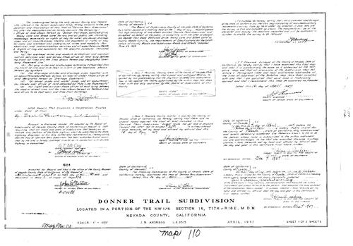 Click to see Subdivision Book 1, pg. 110 (1957) of Nevada County Recorders Subdivision Maps Book 1