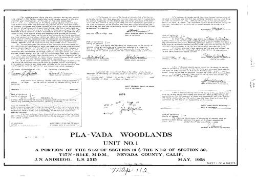 Click to see Subdivision Book 1, pg. 112 (1958) of Nevada County Recorders Subdivision Maps Book 1