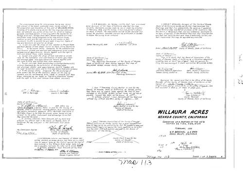Click to see Subdivision Book 1, pg. 113 (1959) of Nevada County Recorders Subdivision Maps Book 1