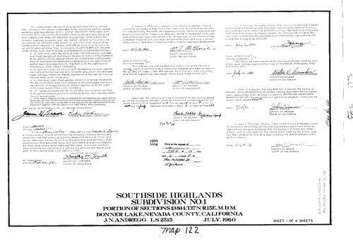 Click to see Subdivision Book 1, pg. 122 (1960) of Nevada County Recorders Subdivision Maps Book 1