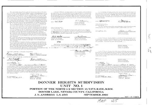 Click to see Subdivision Book 1, pg. 125 (1960) of Nevada County Recorders Subdivision Maps Book 1
