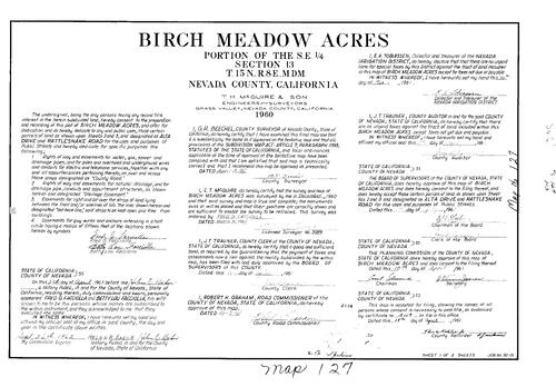 Click to see Subdivision Book 1, pg. 127 (1961) of Nevada County Recorders Subdivision Maps Book 1