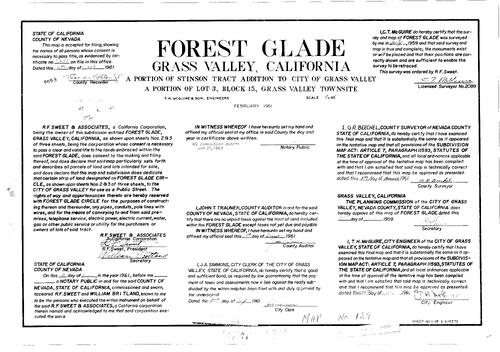 Click to see Subdivision Book 1, pg. 129 (1961) of Nevada County Recorders Subdivision Maps Book 1