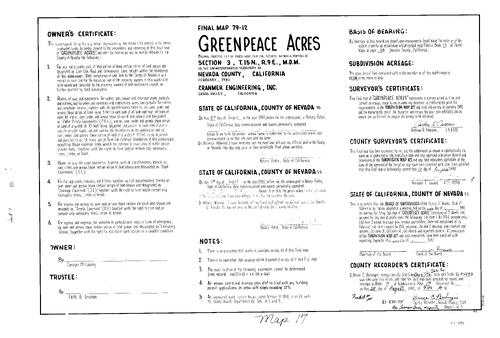 Click to see Subdivision Book 7, pg. 17 (1981) of Nevada County Recorders Subdivision Maps Book 7