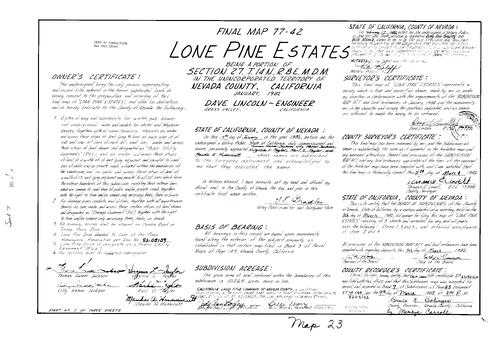 Click to see Subdivision Book 7, pg. 23 (1982) of Nevada County Recorders Subdivision Maps Book 7