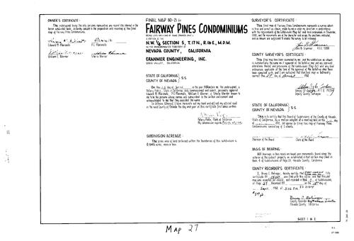 Click to see Subdivision Book 7, pg. 27 (1982) of Nevada County Recorders Subdivision Maps Book 7