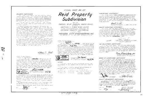 Click to see Subdivision Book 7, pg. 103 (1989) of Nevada County Recorders Subdivision Maps Book 7