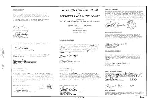 Click to see Subdivision Book 8, pg. 18 (1993) of Nevada County Recorders Subdivision Maps Book 8