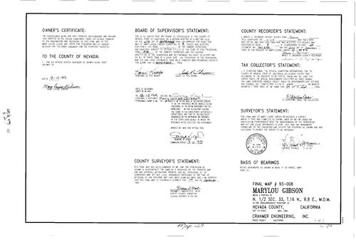 Click to see Subdivision Book 8, pg. 29 (1994) of Nevada County Recorders Subdivision Maps Book 8