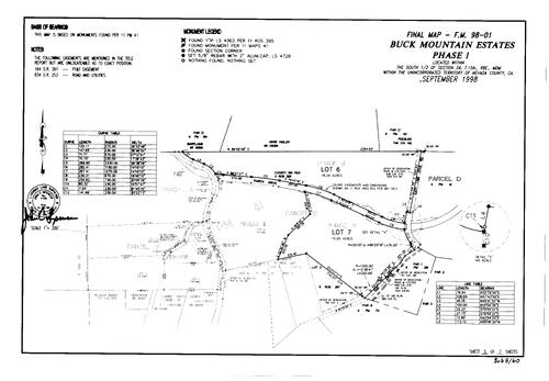 Click to see Subdivision Book 8, pg. 60 (1998) of Nevada County Recorders Subdivision Maps Book 8