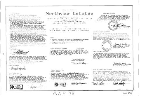 Click to see Subdivision Book 8, pg. 78 (2000) of Nevada County Recorders Subdivision Maps Book 8