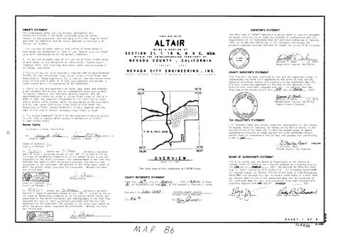 Click to see Subdivision Book 8, pg. 86 (2001) of Nevada County Recorders Subdivision Maps Book 8