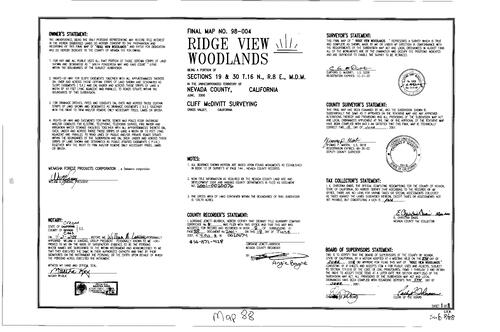 Click to see Subdivision Book 8, pg. 88 (2001) of Nevada County Recorders Subdivision Maps Book 8