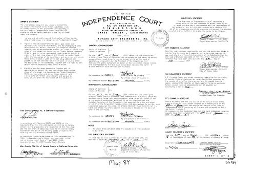 Click to see Subdivision Book 8, pg. 89 (2001) of Nevada County Recorders Subdivision Maps Book 8