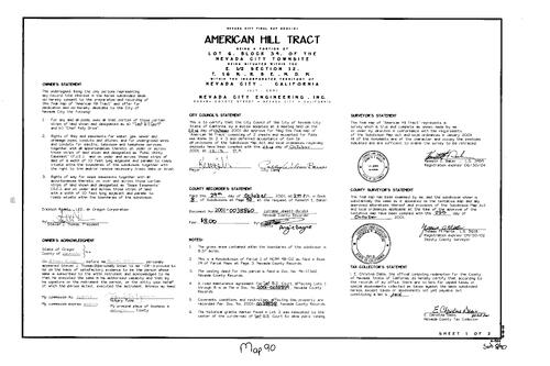 Click to see Subdivision Book 8, pg. 90 (2001) of Nevada County Recorders Subdivision Maps Book 8