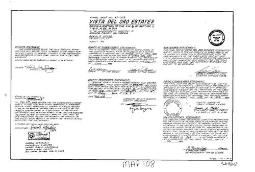 Click to see Subdivision Book 8, pg. 108 (2003) of Nevada County Recorders Subdivision Maps Book 8