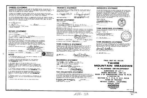Click to see Subdivision Book 8, Pg. 128 (2004) of Nevada County Recorders Subdivision Maps Book 8