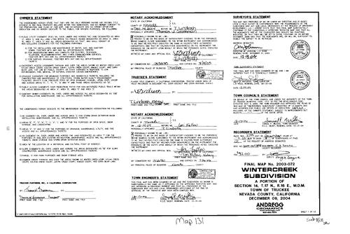 Click to see Subdivision Book 8, pg. 131 (2004) of Nevada County Recorders Subdivision Maps Book 8