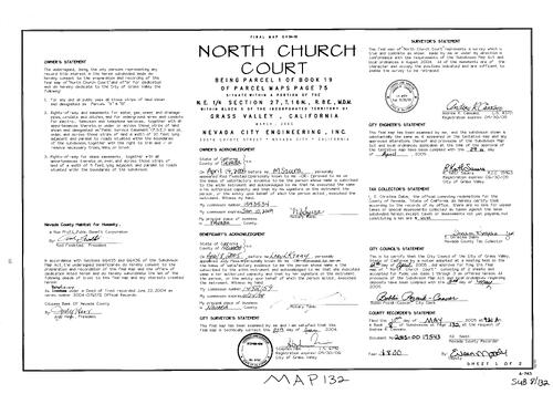 Click to see Subdivision Book 8, pg. 132 (2005) of Nevada County Recorders Subdivision Maps Book 8