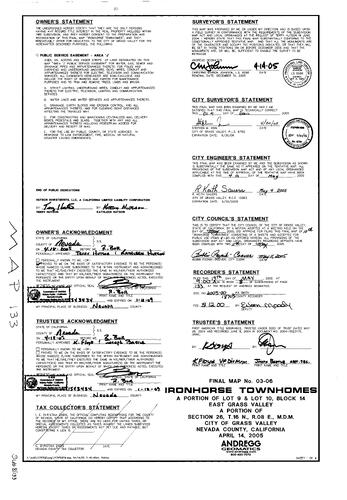 Click to see Subdivision Book 8, pg. 133 (2005) of Nevada County Recorders Subdivision Maps Book 8