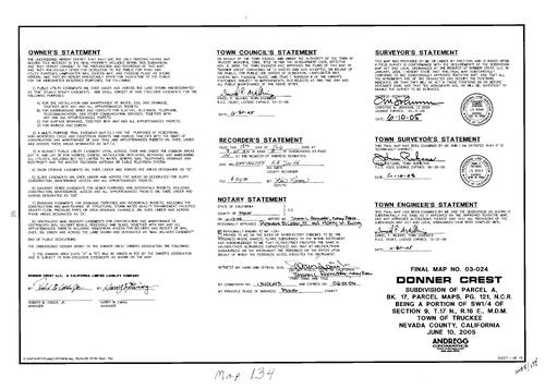 Click to see Subdivision Book 8, pg. 134 (2005) of Nevada County Recorders Subdivision Maps Book 8