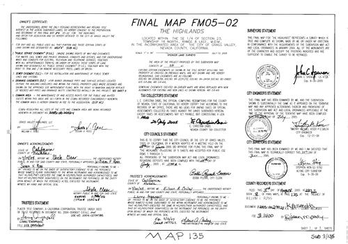 Click to see Subdivision Book 8, pg. 135 (2005) of Nevada County Recorders Subdivision Maps Book 8