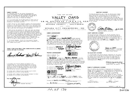 Click to see Subdivision Book 8, pg. 136 (2005) of Nevada County Recorders Subdivision Maps Book 8