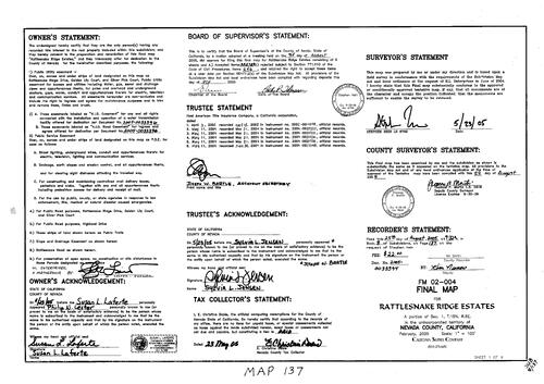 Click to see Subdivision Book 8, pg. 137 of Nevada County Recorders Subdivision Maps Book 8