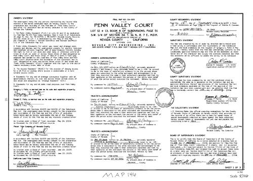 Click to see Subdivision Book 8, pg. 146 of Nevada County Recorders Subdivision Maps Book 8