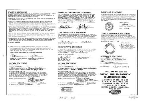 Click to see Subdivision Book 8, pg. 153 of Nevada County Recorders Subdivision Maps Book 8