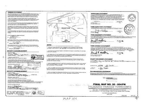 Click to see Subdivision Book 8, pg. 154 of Nevada County Recorders Subdivision Maps Book 8