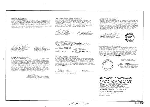 Click to see Subdivision Book 8, pg. 162 of Nevada County Recorders Subdivision Maps Book 8