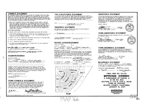 Click to see Subdivision Book 8, pg. 166 of Nevada County Recorders Subdivision Maps Book 8