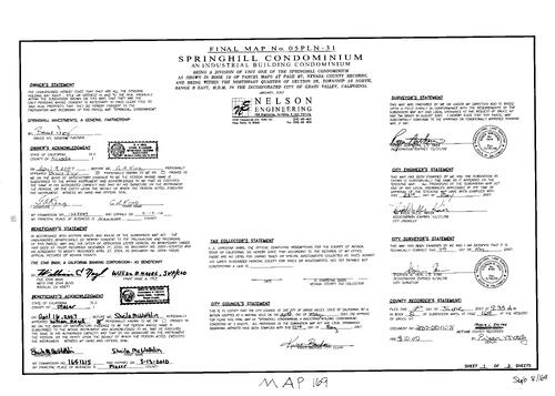 Click to see Subdivision Book 8, pg. 169 of Nevada County Recorders Subdivision Maps Book 8