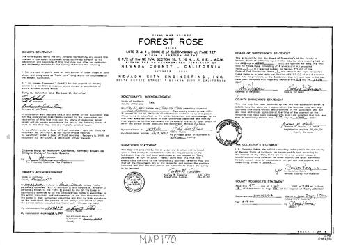 Click to see Subdivision Book 8, pg. 170 of Nevada County Recorders Subdivision Maps Book 8