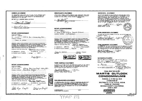Click to see Subdivision Book 8, pg. 171 of Nevada County Recorders Subdivision Maps Book 8