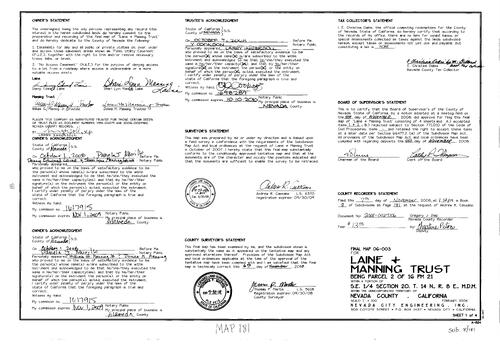Click to see Subdivision Book 8, pg. 181 of Nevada County Recorders Subdivision Maps Book 8