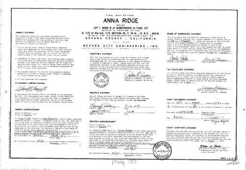 Click to see Subdivision Book 8, pg. 187 of Nevada County Recorders Subdivision Maps Book 8