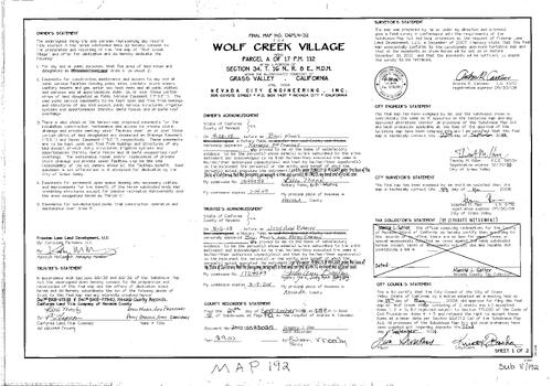 Click to see Subdivision Book 8, pg. 192 of Nevada County Recorders Subdivision Maps Book 8