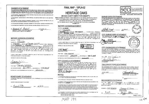 Click to see Subdivision Book 8, pg. 194 of Nevada County Recorders Subdivision Maps Book 8