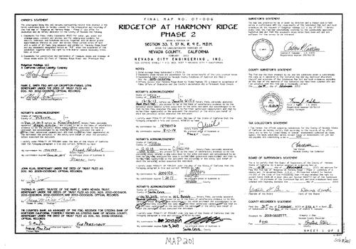 Click to see Subdivision Book 8, pg. 201 (2013) of Nevada County Recorders Subdivision Maps Book 8