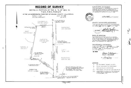 Click to see Record of Survey Book 10, pg. 109 (1988) of Nevada County Recorders Survey Maps Book 10