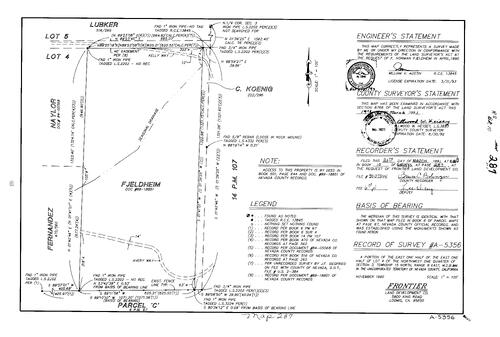 Click to see Record of Survey Book 10, pg. 287 (1991) of Nevada County Recorders Survey Maps Book 10