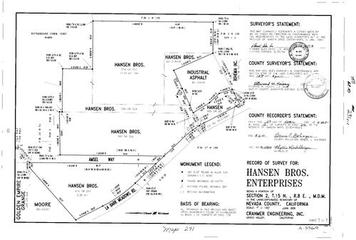 Click to see Record of Survey Book 10, pg. 291 (1991) of Nevada County Recorders Survey Maps Book 10